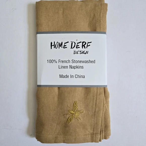 100% Linen stonewashed dinner napkins french in mustard yellow - Picture 1 of 4